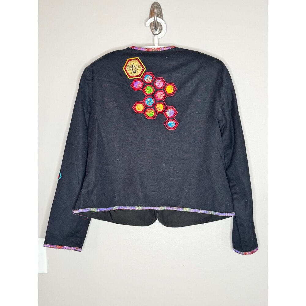 Vintage Bee‎ Honeycomb Embroidered Jacket Petite M Boho Art Blazer - Picture 2 of 9